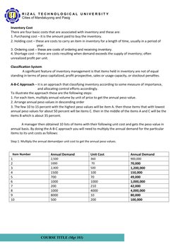 COURSE TITLE (Mgt 103)
R I Z A L   T E C H N O L O G I C A L   U N I V E R S I T Y
Cities of Mandaluyong and Pasig
Inventory