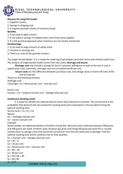 COURSE TITLE (Mgt 103)
R I Z A L   T E C H N O L O G I C A L   U N I V E R S I T Y
Cities of Mandaluyong and Pasig
Reasons fo
