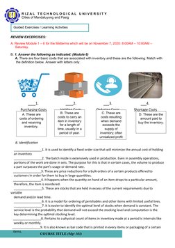 COURSE TITLE (Mgt 103)
R I Z A L   T E C H N O L O G I C A L   U N I V E R S I T Y
Cities of Mandaluyong and Pasig
____1. 
Pu