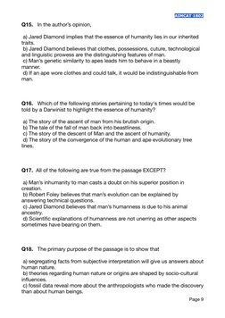 AIMCAT 1802 
Q15.   In the author’s opinion, 
 a) Jared Diamond implies that the essence of humanity lies in our inherited 
t