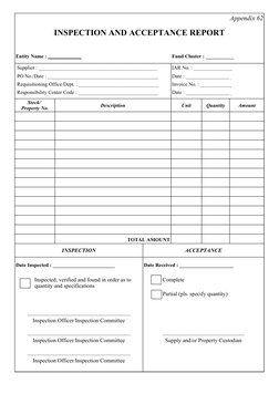 Appendix 62 Inspection Report.pdf Inspection and Acceptance Report Template | PDF | Technology & Engineering