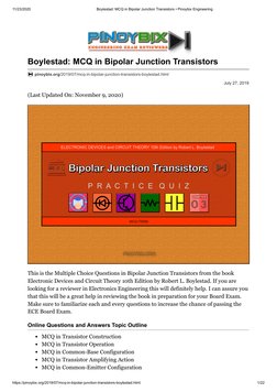 11/23/2020
Boylestad: MCQ in Bipolar Junction Transistors • Pinoybix Engineering
https://pinoybix.org/2019/07/mcq-in-bipolar-
