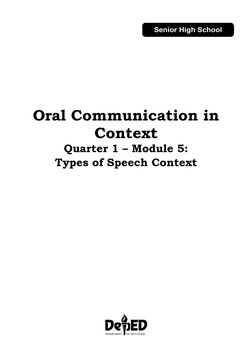 Oral Communication in
Context
Quarter 1 – Module 5:
Types of Speech Context