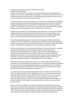 Autor, junto con Edmund V. Sullivan, de El desarrollo infantil.
AUSUBEL: MARCO TEÓRICO
La teoría de Ausubel acuña el concepto