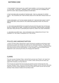 1 THE INCIDENT TOOK PLACE ON 14 SEPT 2020 WHERE A 19 YR OLD DALIT GIRL WNT 
TO THE FARM . FOUR MEN – SANDEEP ,RAMU, LAVKUSH A