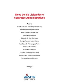 Nova Lei de Licitações e
Contratos Administrativos
Autores
Joel de Menezes Niebuhr (Coordenador)
Salomão Antonio Ribas Junior