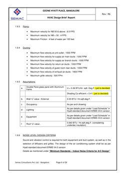 OZONE HYATT PLACE, BANGALORE 
Rev : R6 
HVAC Design Brief  Report 
 
 
Semac Consultants Pvt. Ltd. - Bangalore
