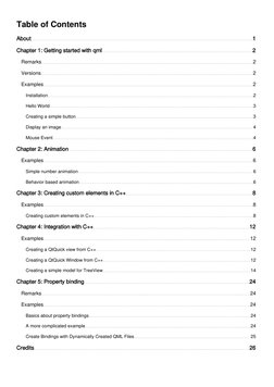 Table of Contents
About
1
Chapter 1: Getting started with qml
2
Remarks
2
Versions
2
Examples
2
Installation
2
Hello World
3