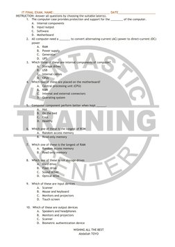 IT FINAL EXAM, NAME:_________________________________ DATE______________________  
INSTRUCTION: Answer all questions by choos