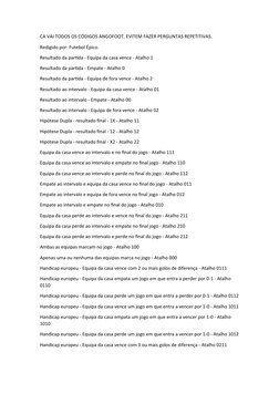 CA VAI TODOS OS CÓDIGOS ANGOFOOT. EVITEM FAZER PERGUNTAS REPETITIVAS. 
Redigido por: Futebol Épico. 
Resultado da partida - E