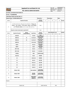 Jagadeesh Iron and Steels Pvt. Ltd.
Doc. Ref.
M/QA/P04/F01
Issue No. / Date
02/01/04/18
PRE- DISPATCH INSPECTION REPORT
Rev.