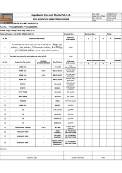 Jagadeesh Iron and Steels Pvt. Ltd.
Doc. Ref.
M/QA/P04/F01
Issue No. / Date
02/01/04/18
PRE- DISPATCH INSPECTION REPORT
Rev.