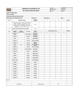 Jagadeesh Iron and Steels Pvt. Ltd.
Doc. Ref.
M/QA/P04/F01
Issue No. / Date
02/01/04/18
PRE- DISPATCH INSPECTION REPORT
Rev.