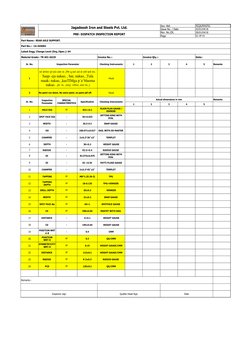Jagadeesh Iron and Steels Pvt. Ltd.
Doc. Ref.
M/QA/P04/F01
Issue No. / Date
02/01/04/18
PRE- DISPATCH INSPECTION REPORT
Rev.