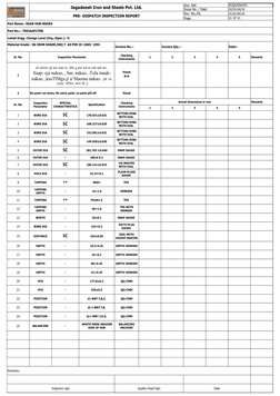 Jagadeesh Iron and Steels Pvt. Ltd.
Doc. Ref.
M/QA/P04/F01
Issue No. / Date
02/01/04/18
PRE- DISPATCH INSPECTION REPORT
Rev.