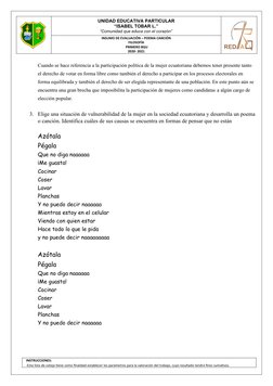 UNIDAD EDUCATIVA PARTICULAR
“ISABEL TOBAR L.” 
“Comunidad que educa con el corazón”
INSUMO DE EVALUACIÓN – POEMA CANCIÓN 
FIL