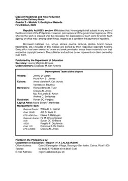 Disaster Readiness and Risk Reduction 
Alternative Delivery Mode 
Quarter 2 – Module 1: Geological Hazards 
First Edition