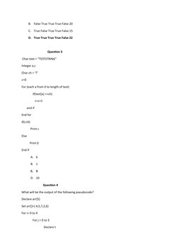 B.
False True True True False 20
C.
True False True True False 15
D. True True True True False 22