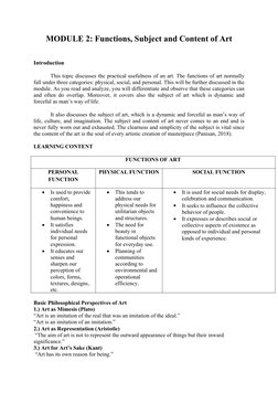 MODULE 2: Functions, Subject and Content of Art
Introduction
This topic discusses the practical usefulness of an art. The fun