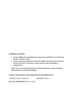 LEARNING ACTIVITY:

Create a digital art work showing your vision of yourself/ life ten years from now 
(for those who love