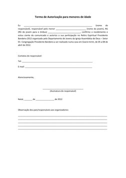 Termo de Autorização para menores de idade
Eu  ___________________________________________________________  (nome  do
respons