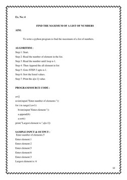 Ex. No: 4  
 
FIND THE MAXIMUM OF A LIST OF NUMBERS 
AIM:  
 
To write a python program to find the maximum of a list of numb