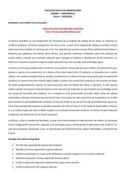 FACULTAD PILOTO DE ODONTOLOGÍA
CIAMM I – ENDODONCIA
Ciclo II -  2020/2021 
Estudiante: José Andrés Torres Escudero 
TAREA DE