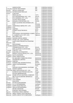 CHENNAI 600004
SAKTHI INDUSTRIES
CHENNAI 600004
ARUNA AGENCIES
CHENNAI 600005
Switches ELTRON ELECTRICALS
CHENNAI 600005
CASC