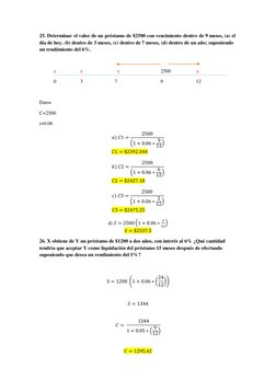 25. Determinar el valor de un préstamo de $2500 con vencimiento dentro de 9 meses, (a) el 
día de hoy, (b) dentro de 3 meses,