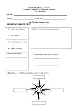 PRIMARIA “Tomasa Estévez”
Evaluación Trimestral.   Ciclo escolar 2019-2020
    TERCER GRADO
Me llamo_________________________