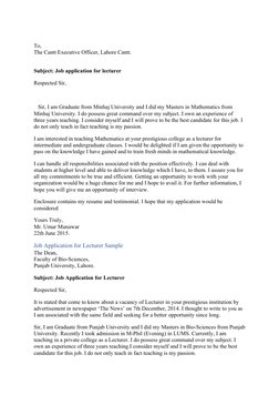 To Rispected Sir Application Job Application for Lecturer Position | PDF | Lecturer | Further Education