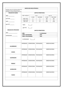 INSPECCION MECATRONICA 
Aprobado: está en las condiciones óptimas [A]  
Condicional: está en el rango mínimo [C] 
Rechazado: