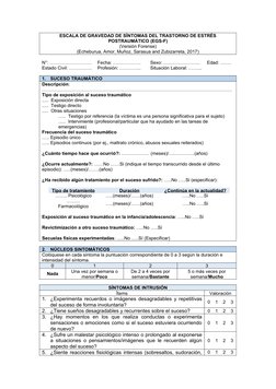 ESCALA DE GRAVEDAD DE SÍNTOMAS DEL TRASTORNO DE ESTRÉS
POSTRAUMÁTICO (EGS-F)
(Versión Forense)
(Echeburua, Amor, Muñoz, Saras