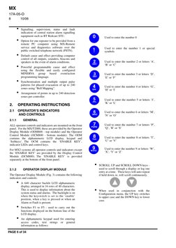 MX
17A-05-O
8
10/06
PAGE 6 of 34
•
Signalling, supervision, status and fault
indication of central station alarm signalling
e