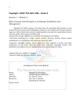 1  
  
  
Copyright ©2020  TLE (AFA LIM) – Grade 8  
  
Quarter 1 – Module 2.   
  
Basic Concept and Principles in Lands