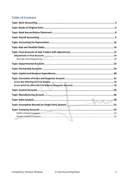 Compiled by: Waseem Akhlaque 
            O Level Accounting Notes 
 2 
Table of Contents 
Topic: Basic Accounting ........