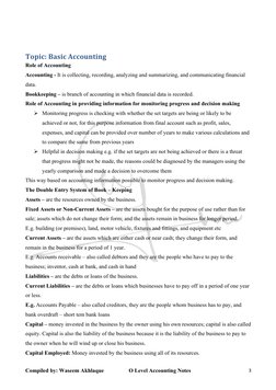 Compiled by: Waseem Akhlaque                  O Level Accounting Notes 
 
3 
 
Topic: Basic Accounting 
Role of Accounting
