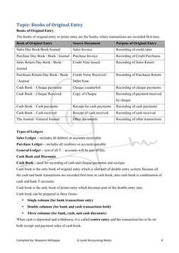 Compiled by: Waseem Akhlaque 
            O Level Accounting Notes 
 6 
Topic: Books of Original Entry 
Books of Original E