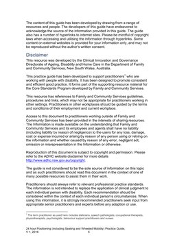 24 hour Positioning (including Seating and Wheeled Mobility) Practice Guide,  
V 1, 2016 
5 
The content of this guide ha