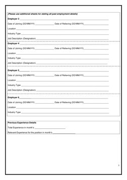 5 
 
 
 
 
 
 
(Please use additional sheets for stating all past employment details) 
 
Employer 3 _________________________