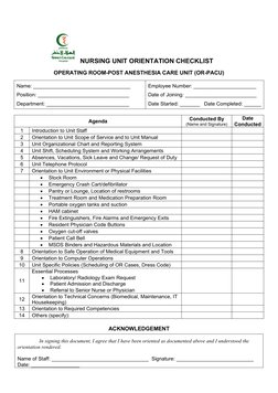 Nursing Unit Orientation Checklist | PDF