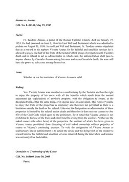  
Aranas vs. Aranas 
G.R. No. L-56249, May 29, 1987 
Facts:
Fr. Teodoro Aranas, a priest of the Roman Catholic Church, died o