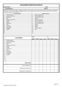 Hammer Checklist.pdf Jackhammer Inspection Checklist | PDF