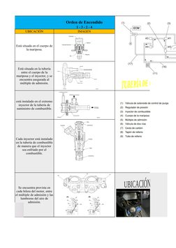 Orden de Encendido
1 - 3 - 2 - 4
UBICACIÓN
IMAGEN
Está situada en el cuerpo de 
la mariposa.
Está situada en la tubería 
entr