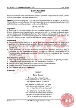 UNMSM-CENTRO PREUNIVERSITARIO 
Ciclo 2020-I 
 
Semana Nº 2 
(Prohibida su reproducción y venta) 
Pág. 2 
DANTE ALIGHIERI 
(12
