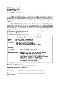 3RD Quarter Grade 7 Arts Learning Activity Sheets Week 1 8 Final | PDF ...