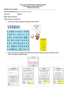 SCUELA DE EDUCACIÓN BÁSICA ABRAHAM LINCOLN
CUARTO AÑO DE BÁSICA PARALELO “D”
PROYECTO EDUCATIVO 
NOMBRE DEL ESTUDIANTE: _____