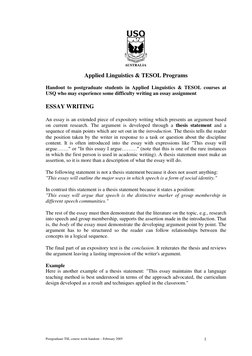Postgraduate TSL course work handout – February 2005 
1 
 
 
Applied Linguistics & TESOL Programs 
 
Handout to postgraduate