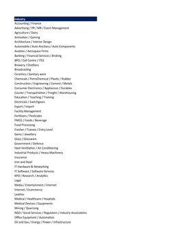 Industry
Accounting / Finance
Advertising / PR / MR / Event Management
Agriculture / Dairy
Animation / Gaming
Architecture /