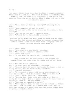 Dialog
One upon a time, there lived two daughter of royal Arendelle.
They named Elsa and Anna. The first daughter was gifted